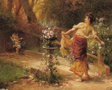 floral angel with girl Hans Zatzka Oil Paintings